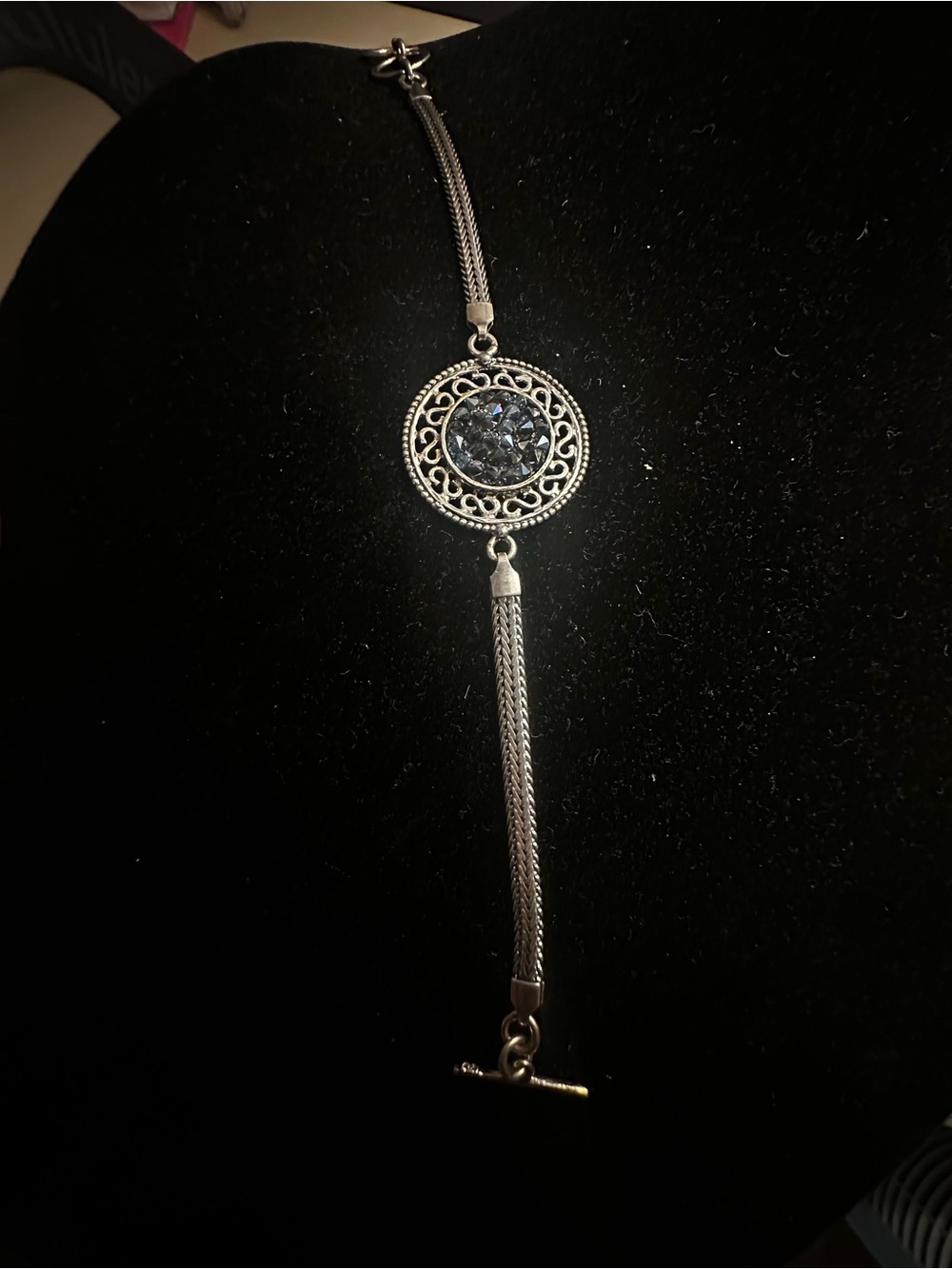 Opulenza Silver Bracelet with Blue Crystal Medallion